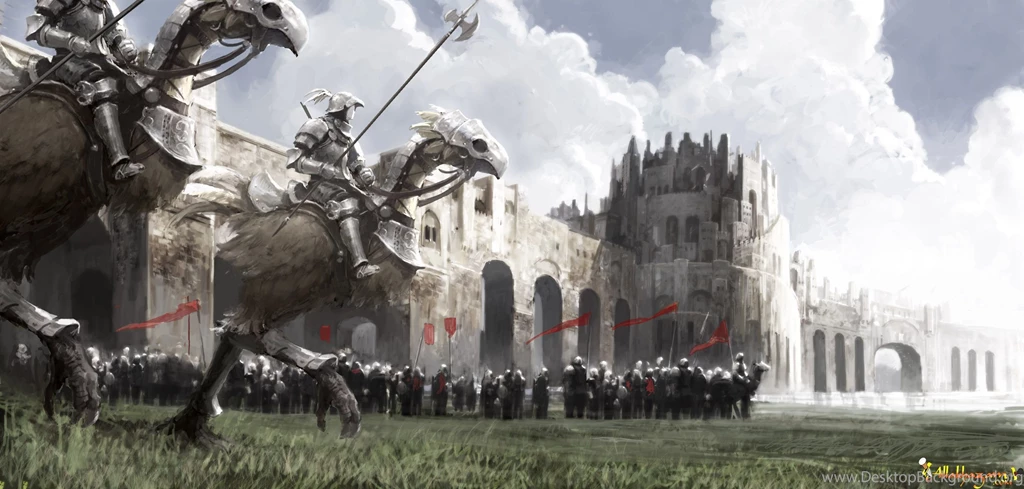 Clouds, Castles, Birds, Knights, Armor, Chocobo, Riding, Chocobo ...