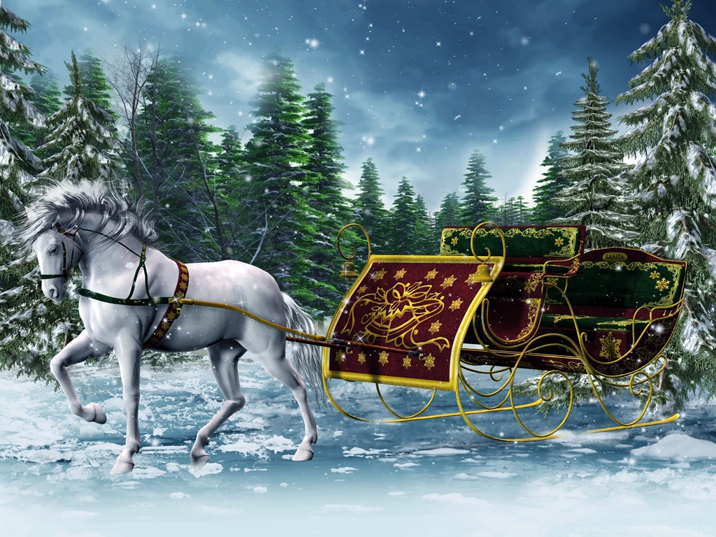 Sleigh 3d Horse Winter Graphics Wallpapers
