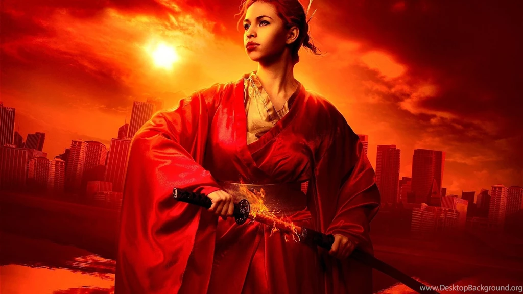2560x1440 Woman Red Kimono & Sword Desktop PC And Mac Wallpapers