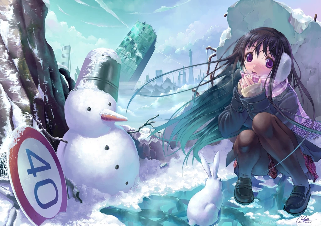 Winter Cityscapes Anime Snowman Wallpapers