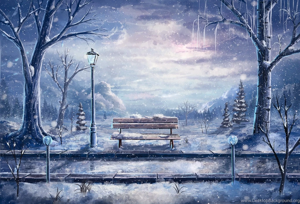 Original Snow Winter Anime Tree Bank Wallpapers