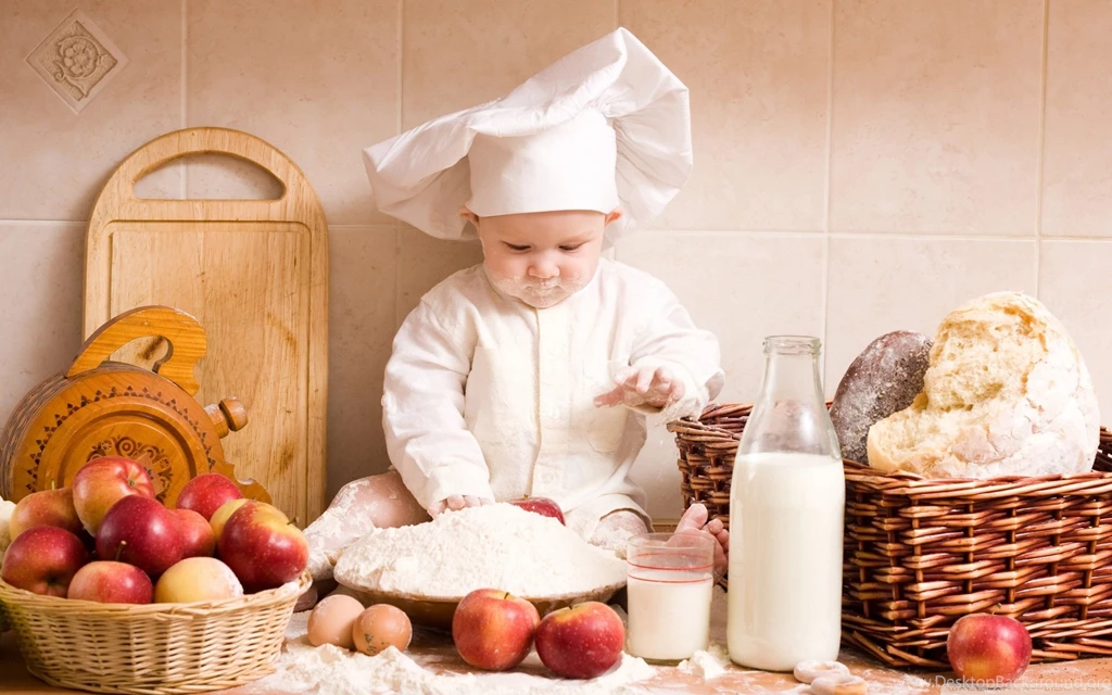 Baby Milk Food Kids Bread Cooking Chief Apples Cooks Wallpapers ...