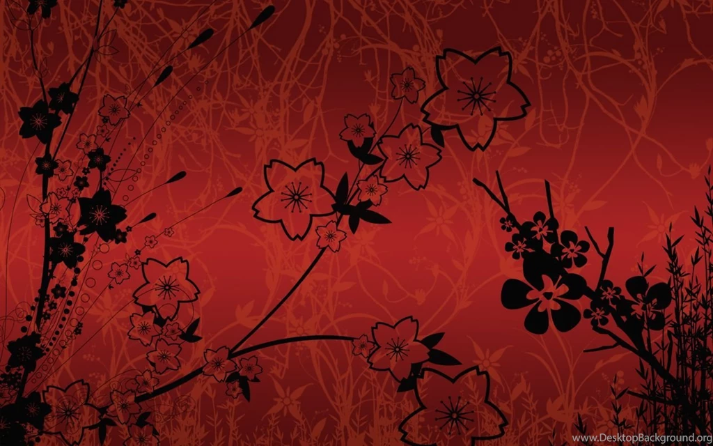 Red Flowers Silhouette Japanese Wall Prettydesign Delivered Fresh ...