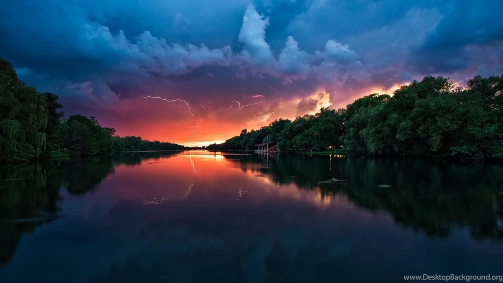 Sunset And Lightning Over The River HD Wallpapers » FullHDWpp ...