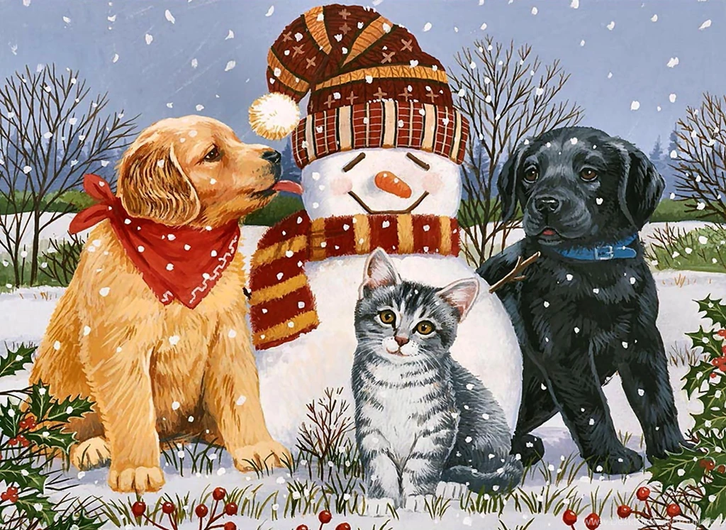 Other: Snowboy Friends F1mp Snowman Cat Painting Canine Dog ...