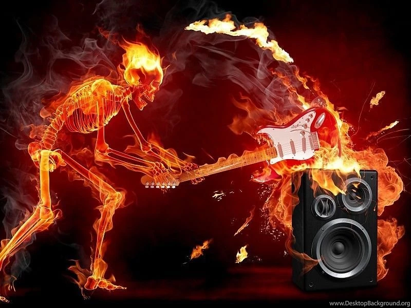 Skelet On Fire Smashing Guitar On Speaker Free Desktop Backgrounds ...