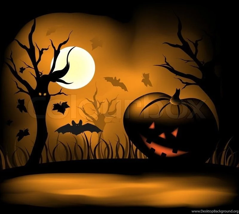 Halloween Backgrounds With Moon, Bats And Pumpkin
