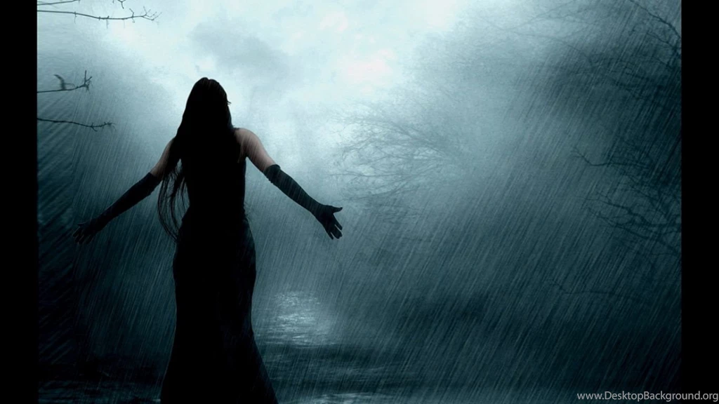 Download Wallpapers 1366x768 Girl, Gloom, Rain, Raven Laptop ...
