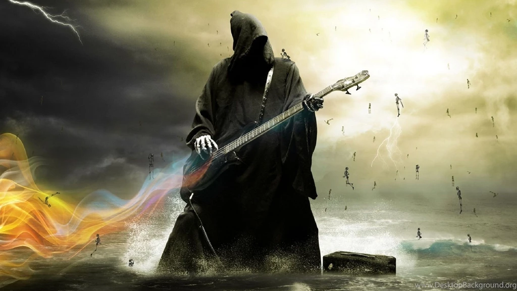 2560x1440 Death, Guitars, Guitarist, Skeletons, Sea, Dark, Artwork ...