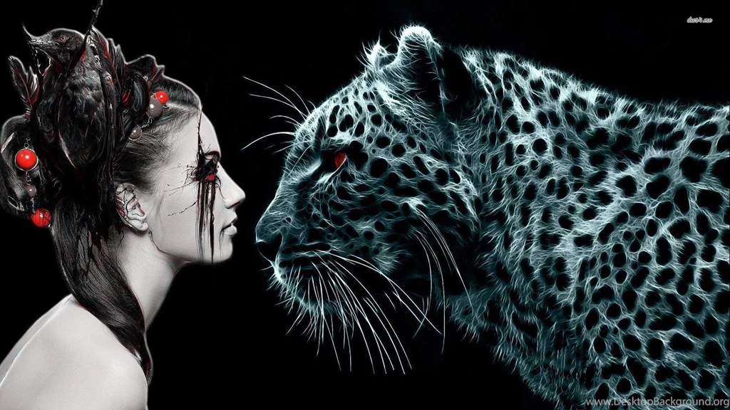 Goth Girl Facing A Leopard Wallpapers Digital Art Wallpapers