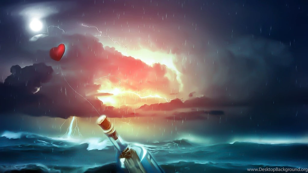 Love Romance Mood Heart Bottle Note Letter Ocean Sea Sky Rain ...