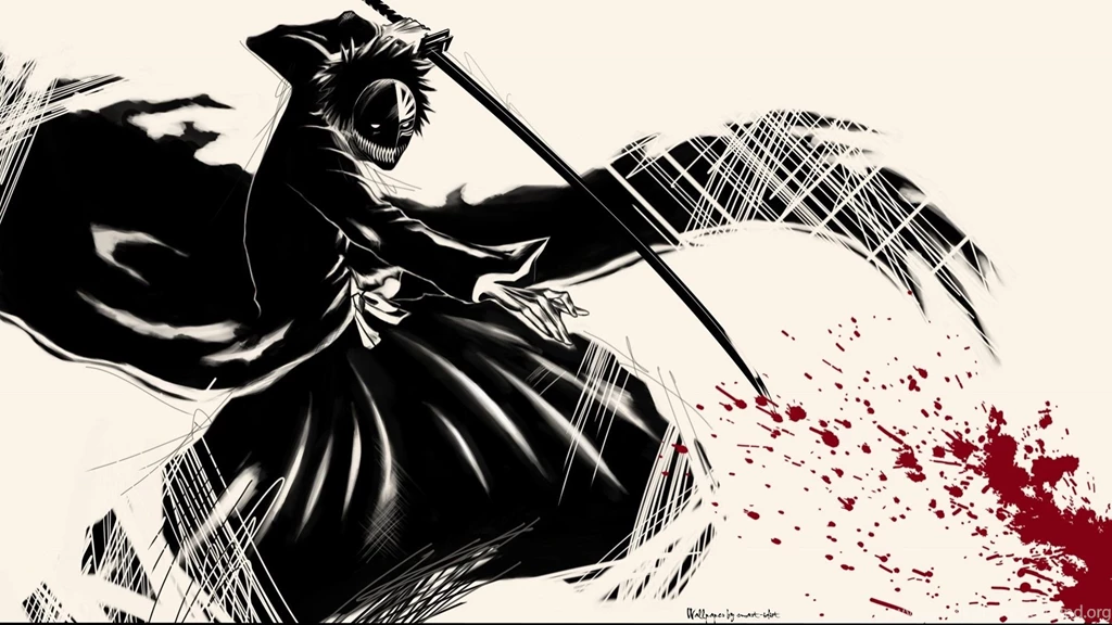 Anime Series Bleach Kurosaki Ichigo Cool Character Dark Blood Mask ...