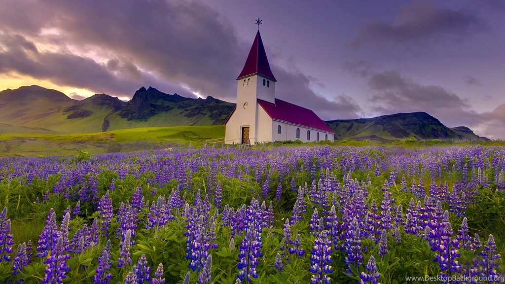 Religious Wondeful Church Field Lupines Fields Clouds Mountains ...