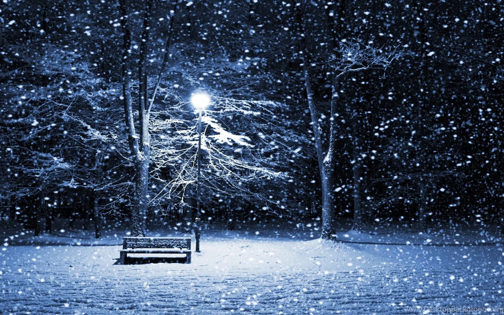 Wallpapers Night, Snow, New Year, Bench, Christmas, Streetlight ...