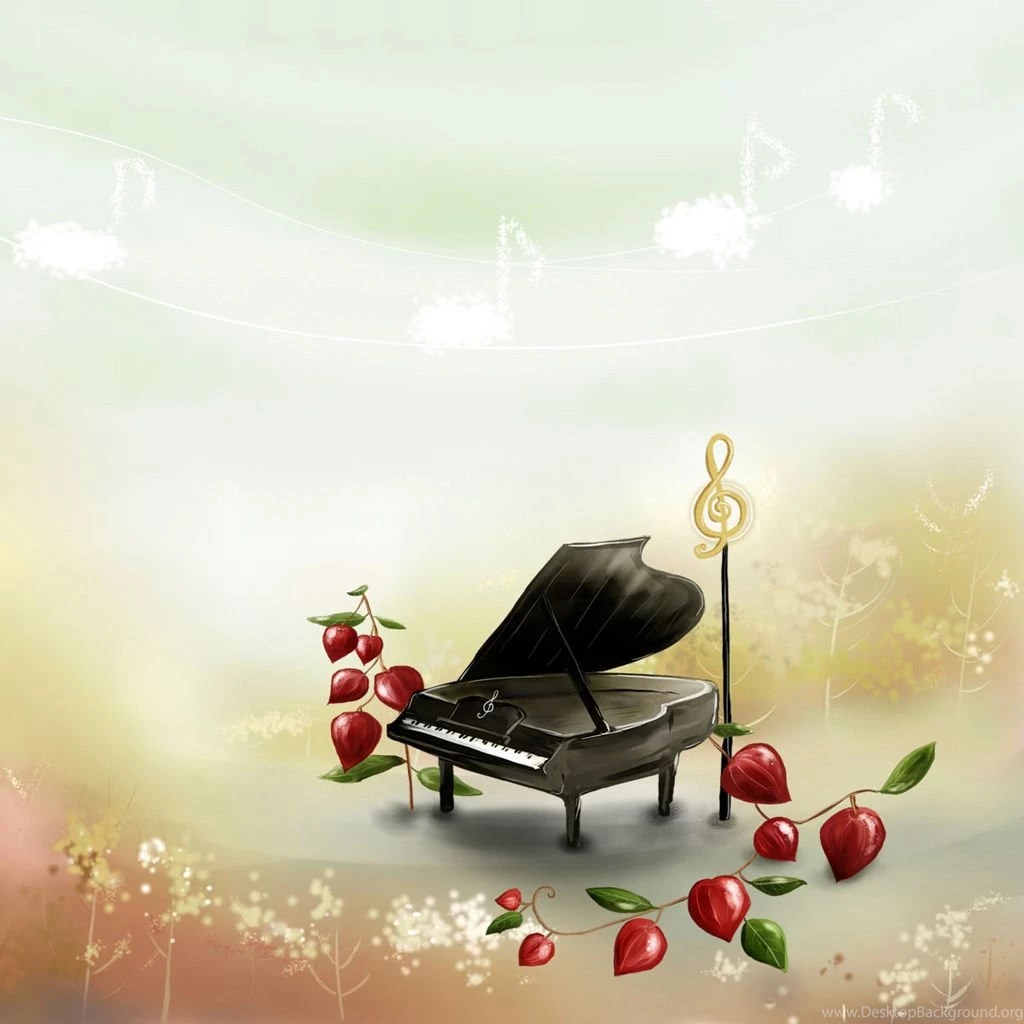Aesthetic Cartoon Piano Scene iPad Wallpapers Download