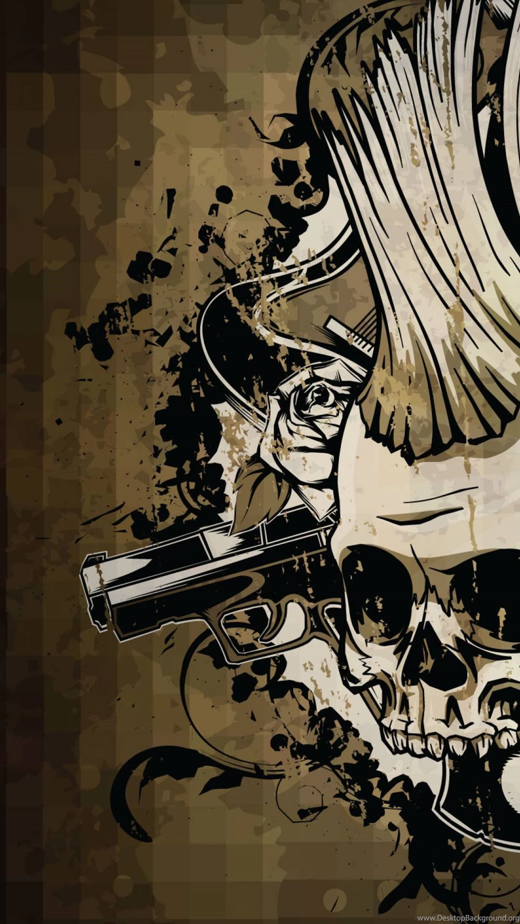 Asus Zenfone 2 Wallpaper: Brown Skulls N Guns Mobile Android ...