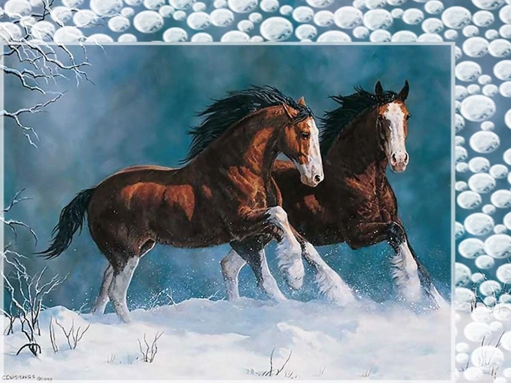 Horses: Snow Kings Horses F5 Equine Painting Chris Cummings Animal ...