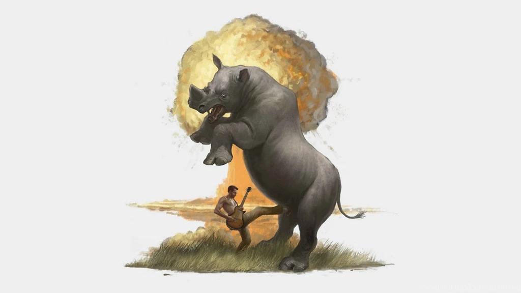 Guitar Player Kicking A Rhino In The Nuts (1920x1080) : Wallpapers
