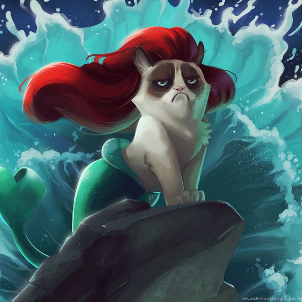 Download Wallpapers 2048x2048 Cat, Mermaid, Cartoon, Grumpy Cat New ...