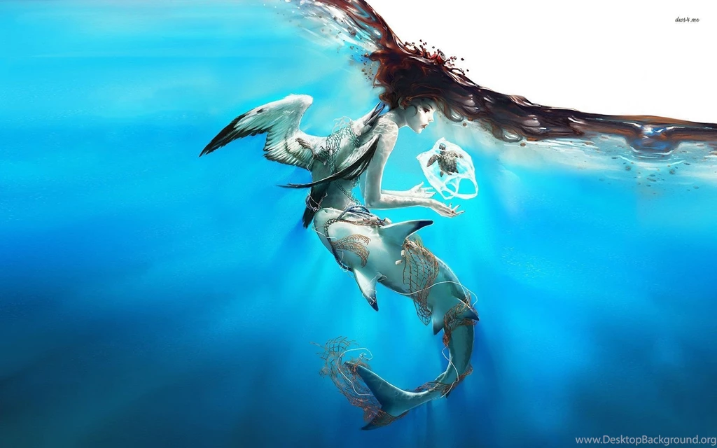 Mermaid, Shark, Bird And A Turtle Wallpapers Digital Art ...