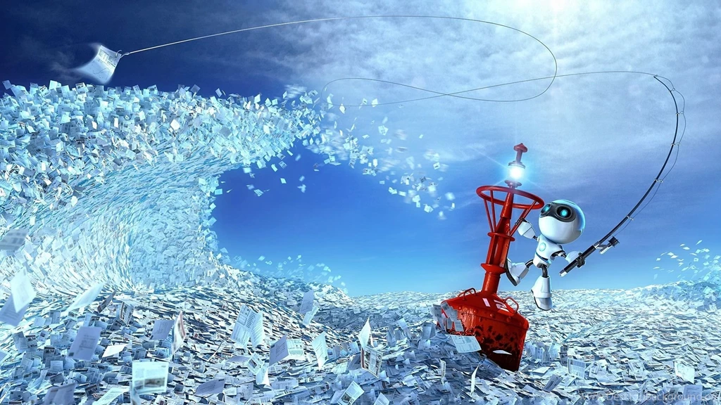 Robot Fishing In A Pile Of Papers Wallpapers 24144