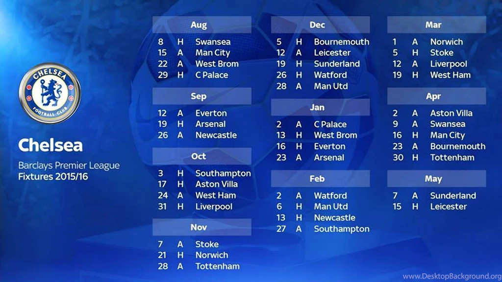 Chelsea FC Barclays Premier League 2015 2016 Fixtures Wallpapers ...