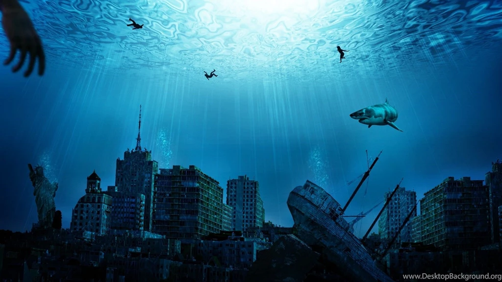 Buildings Skyscrapers Underwater Ocean Shark Fish Great White Post ...