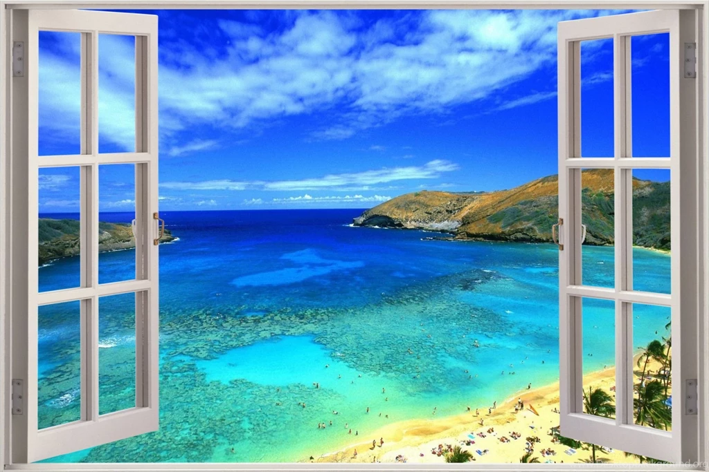Huge 3D Window Exotic Beach View Wall Stickers Film Mural Art ...