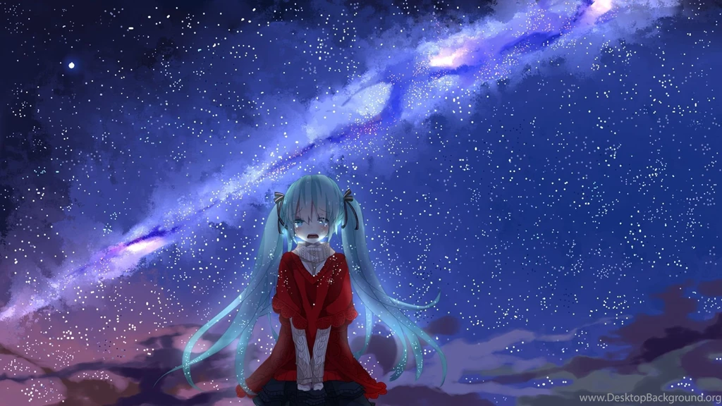 Vocaloid Blue Eyes Blue Hair Crying Hatsune Miku Night Sky Stars ...