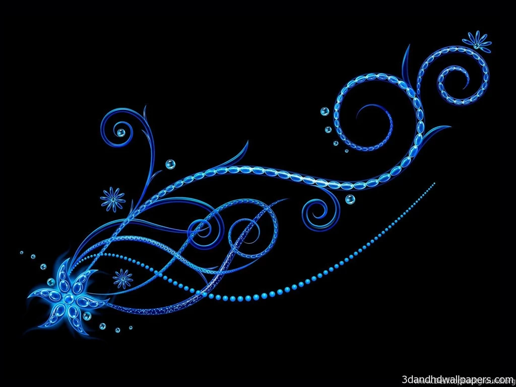 Black Backgrounds Blue Flower Design HD Wallpapers ...