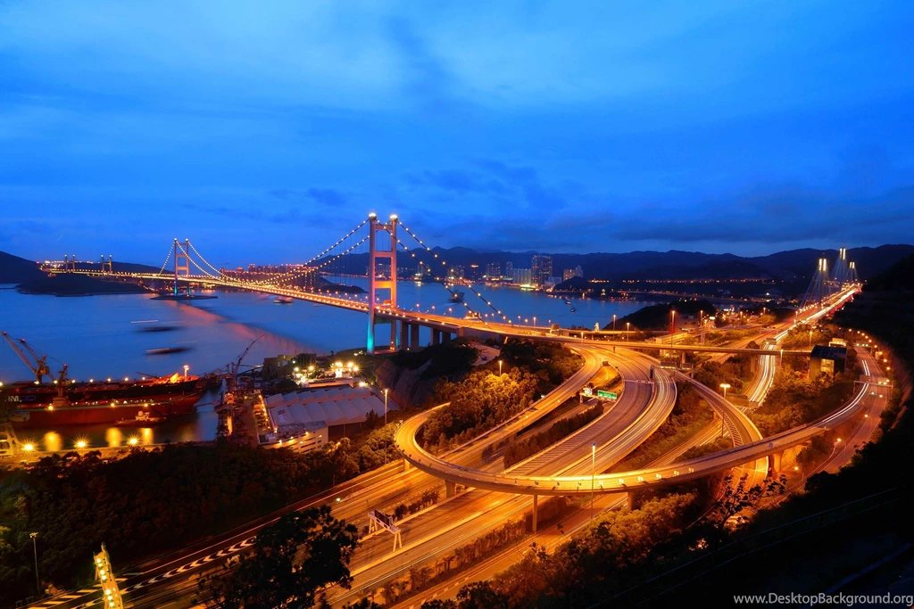 Hong Kong Tsing Ma Bridge City Road Bridge Night Wallpapers ...