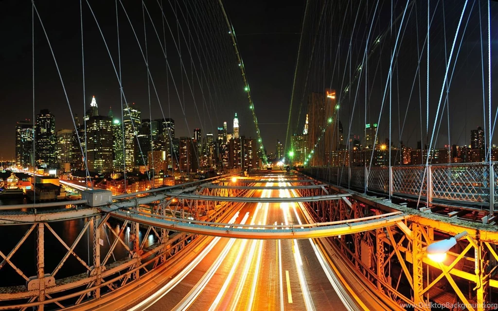 NY Brooklyn Bridge Night Traffic   HD Wallpapers City