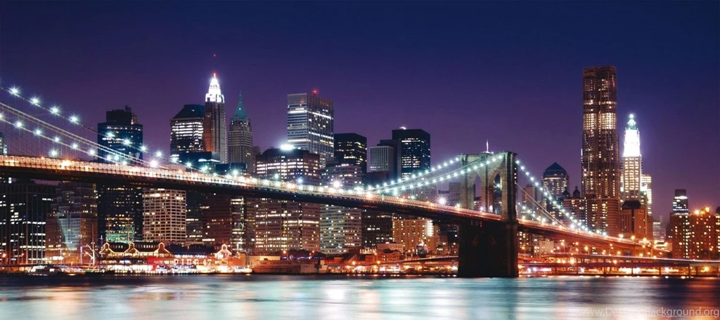 Wall Mural Wallpapers Brooklyn Bridge Night Illuminated New York ...