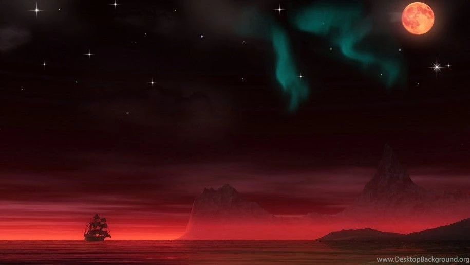 Night Pirate Ship Planets Moon Aurora Borealis 1210 : Wallpapers13.com