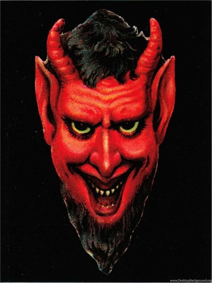 Krampus Red Devil Head On Black Backgrounds Satan Repro Postcard ...
