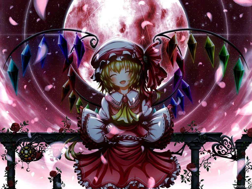 Blonde Hair Dress Flandre Scarlet Flowers Moon Touhou Ugume Wings ...