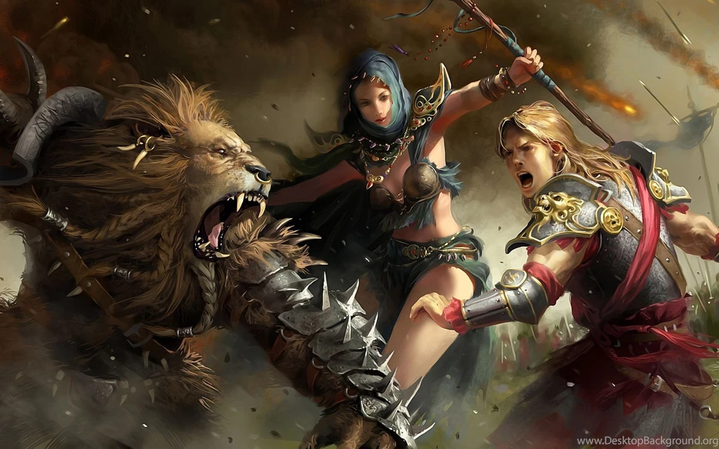 Two Warriors Fighting With A Worgen