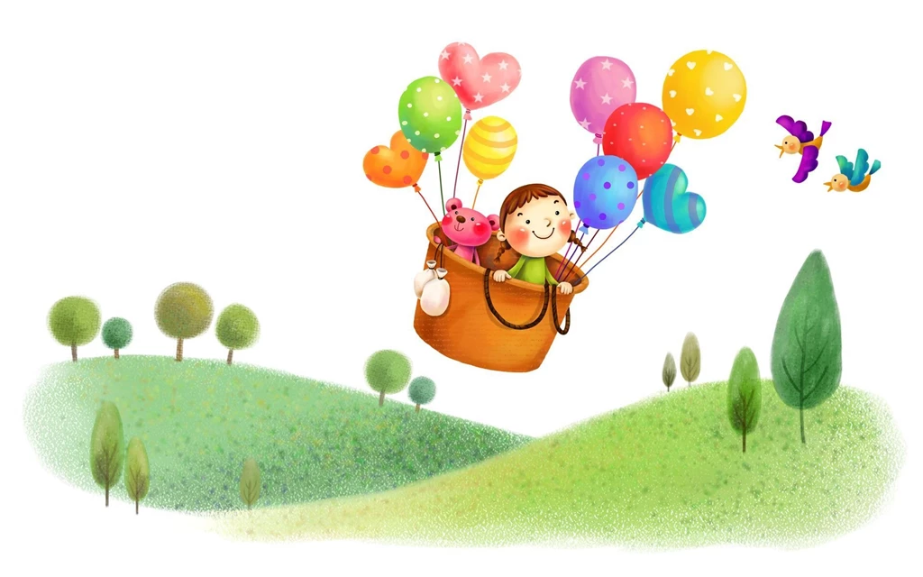 Cartoon Flying With Balloon Hd Desktop Wallpapers