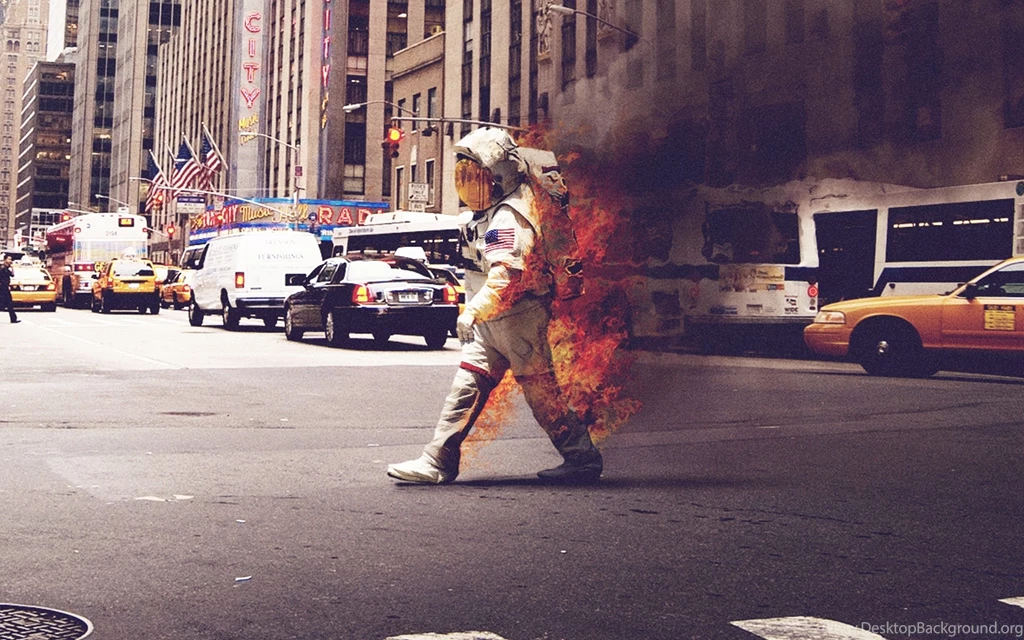 Cityscapes Streets Riot Astronauts New York City On Fire Wallpapers ...