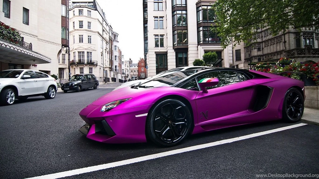 1366x768 Purple Lamborghini Park Wallpapers