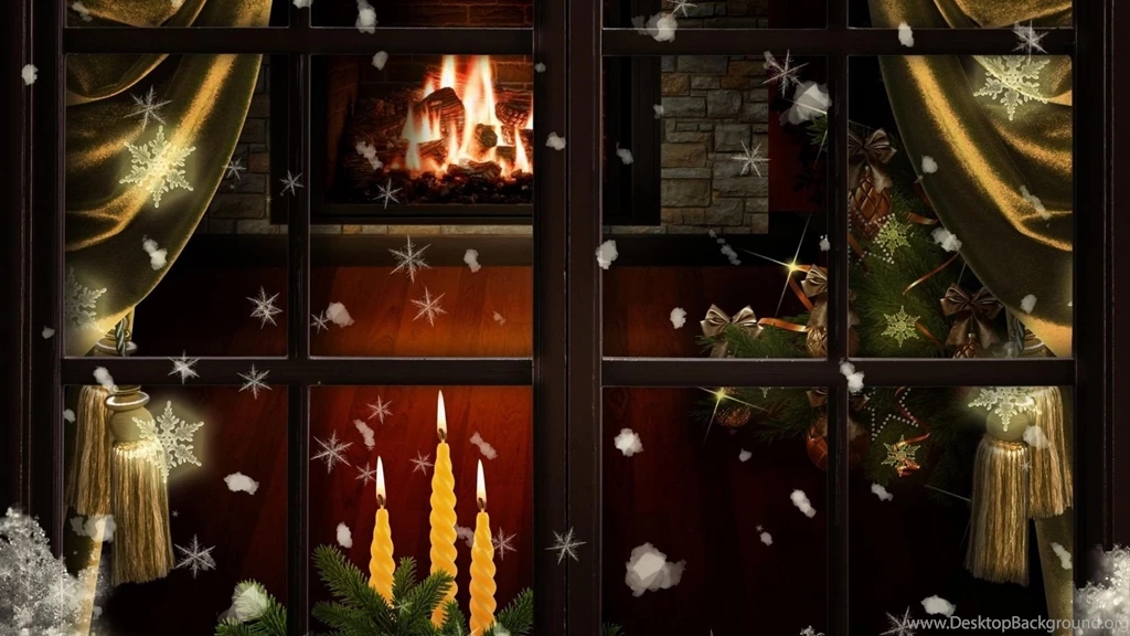 Download Wallpapers 1920x1080 Window, Fireplace, Candles, Christmas ...