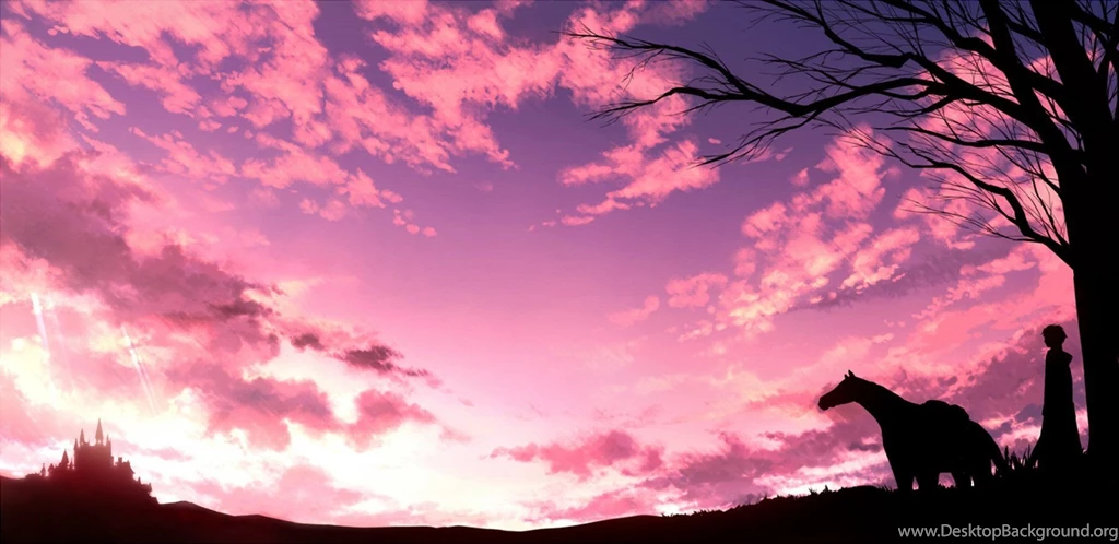 Anime Landscape Sky Horse Tree Guy City Cloud Wallpapers