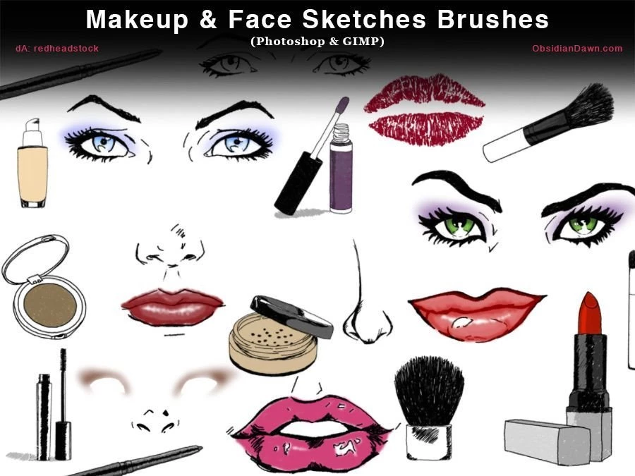Makeup + Face Sketches Photoshop And GIMP Brushes By Redheadstock ...