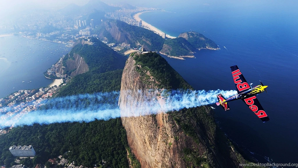 Landscape, Red Bull, Airplane, Contrails Wallpapers HD