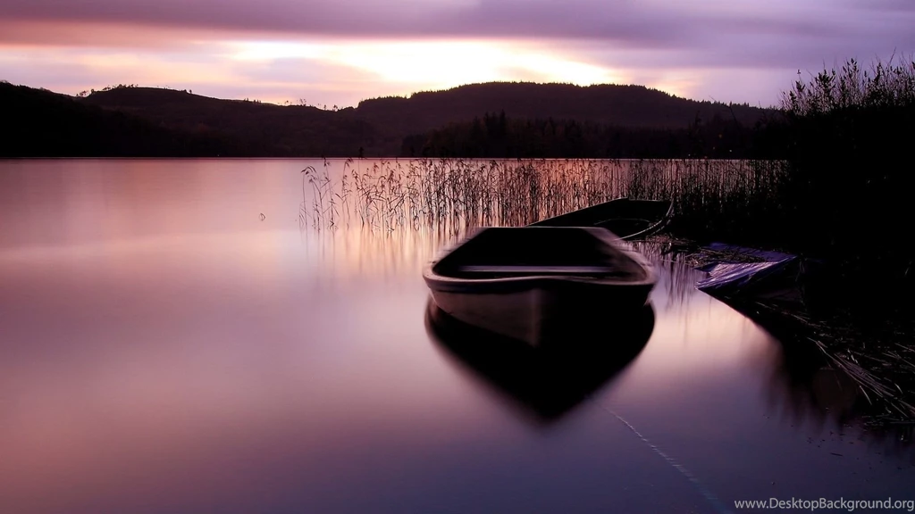 Boat On A Purple Lit Lake Wallpapers Free Wide HD Wallpapers