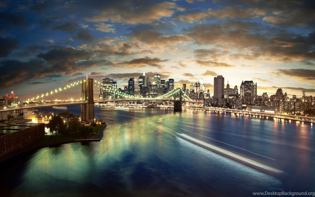 Bridges: Brooklyn Bridge New York Lights Skyline High Quality ...