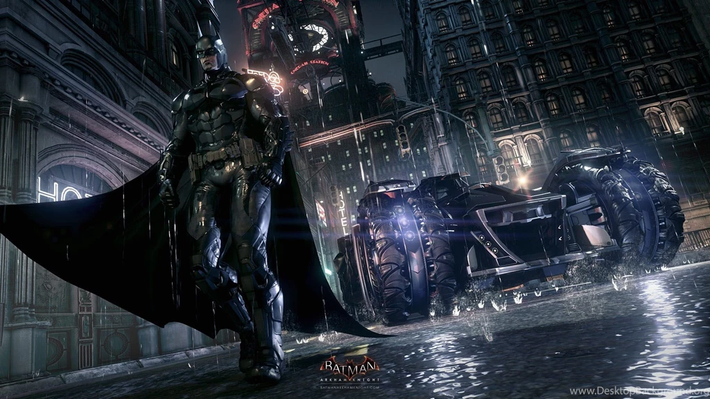Batman Arkham Knight Batman And Batmobile In The Rainy Night ...