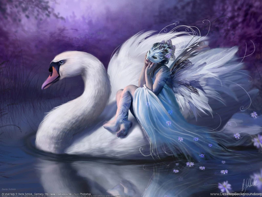 Beautiful Fairy In Purple With A Swan Fairy Wallpapers