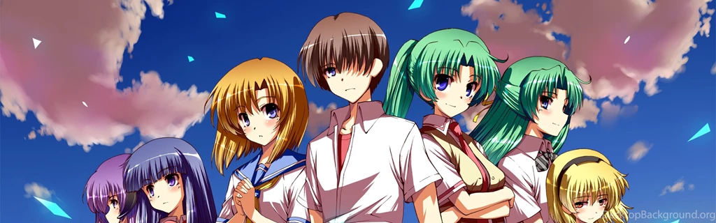 Download Wallpapers 3840x1200 Higurashi No Naku Koro Ni, Crowd, Sky ...