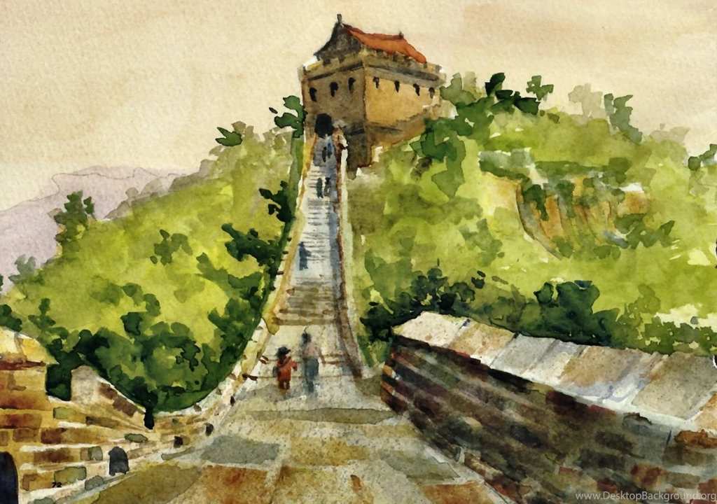 Great Wall China Scenery Painting Art Artwork Landscape Wide ...